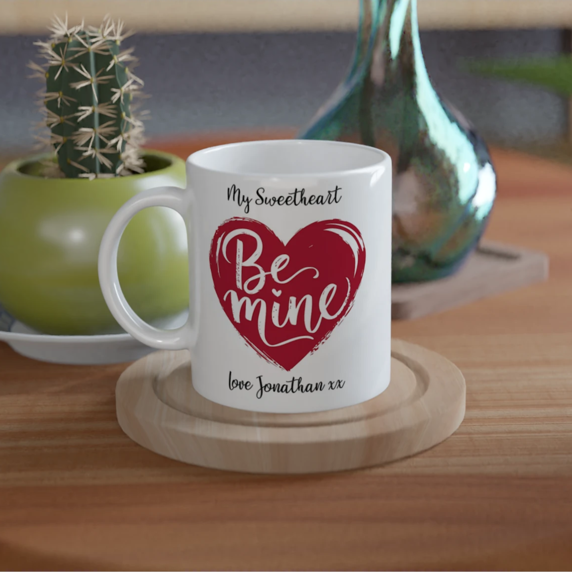 Heart Mug with Text "Be Mine"