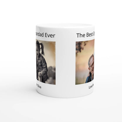 Image of grandad carrying granddaughter printed on a mug